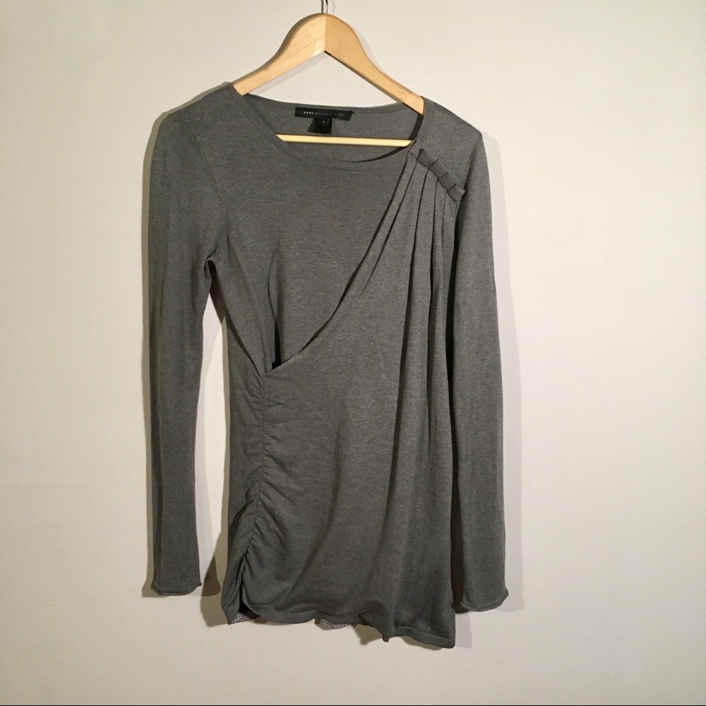 Marc by Marc Jacobs Gray Faux Wrap Pleated Sweater Top Women Size Small Work